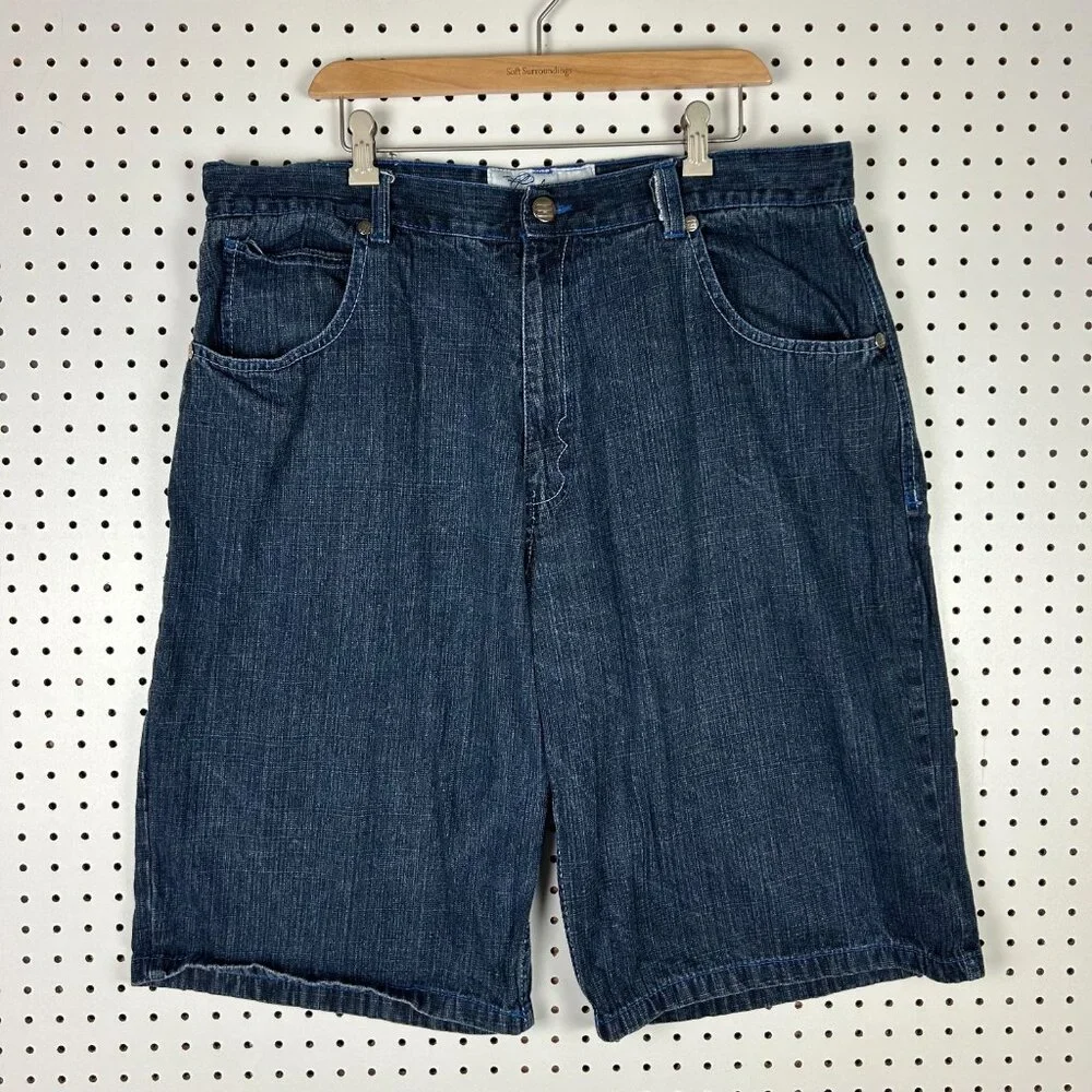 Evolution in Design Embroidered Baggy Jean Shorts Sz 40 Jorts Wide Leg Skate Y2K